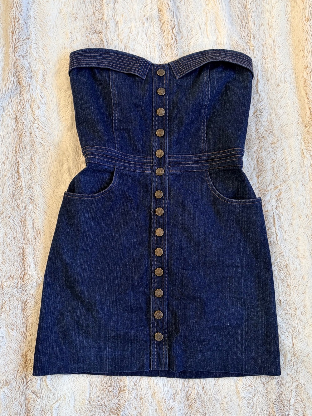Vintage Y2K Le Château Strapless Denim Corset Mini Dress McBling Club Going Out